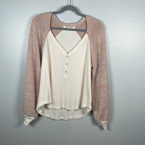 Free People We the Free Sweet Confessions Waffle knit sweater balloon sleeve - Picture 2 of 6